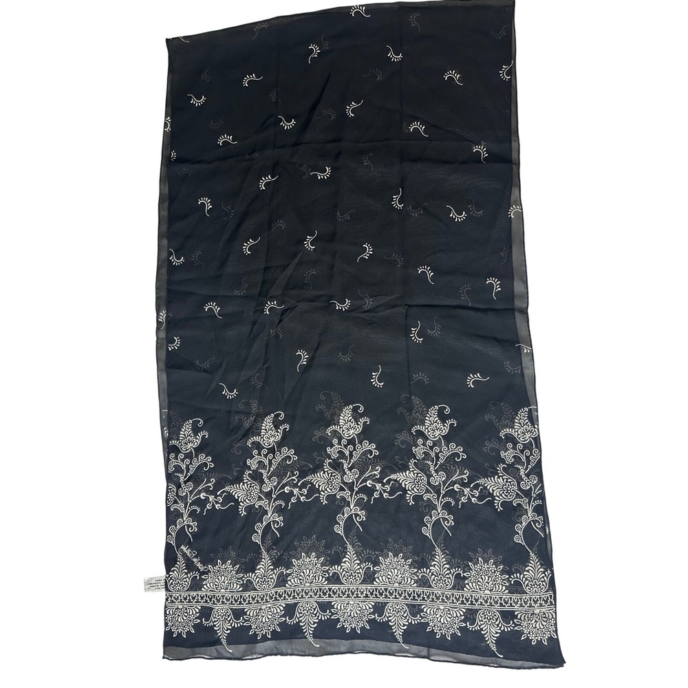 Vintage DVF Diane von Furstenberg Silk Chiffon Oblong Scarf 70 inch black sheer